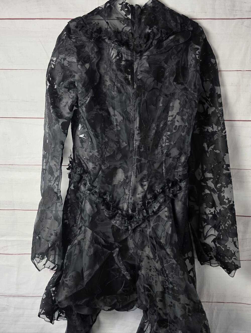 Alexander MCQUEEN Black Long Sleeve Devore Lace Asymetrical Dress NWT Size US 10 - Picture 6 of 11